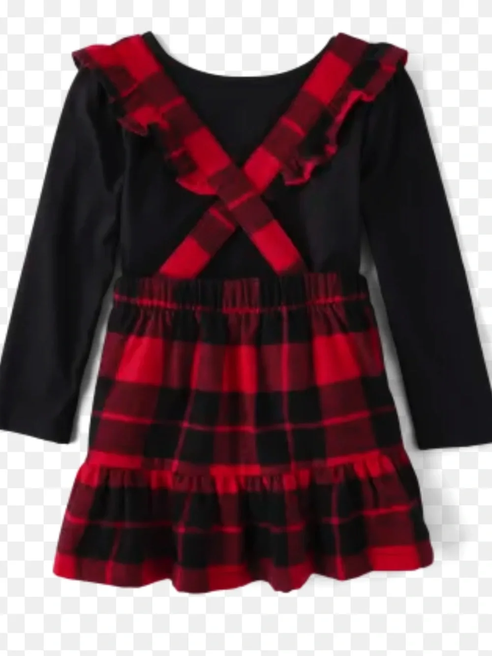 The Children's Place Black Top with Red Plaid Pinafore Dress